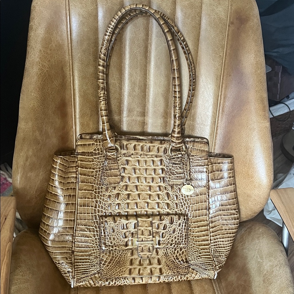 Croc-Embossed Tan Tote Bag